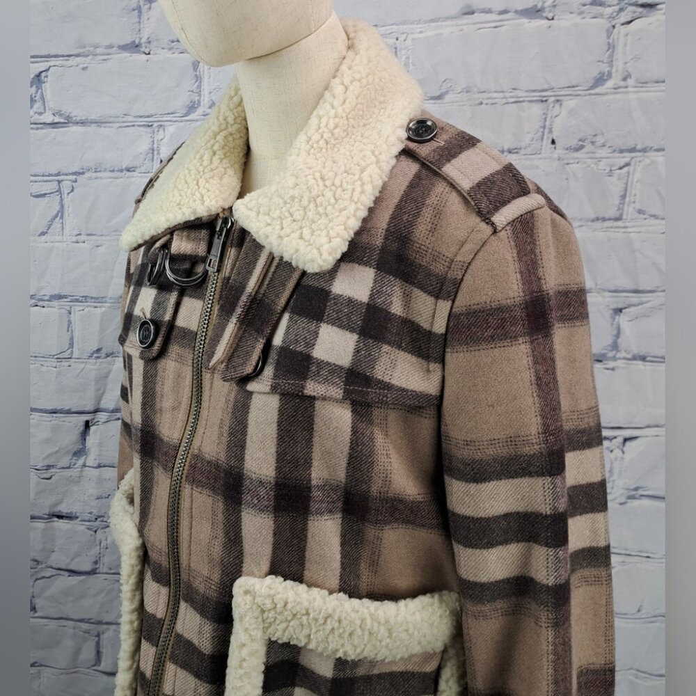 Burberry Brit Women's Wool Jacket Nova Check Faux Shearling Winter Bomber 12 US - Picture 3 of 16